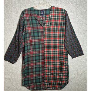Vintage Gap Flannel Nightgown Small Plaid Cotton Henley Granny Cozy Lounge